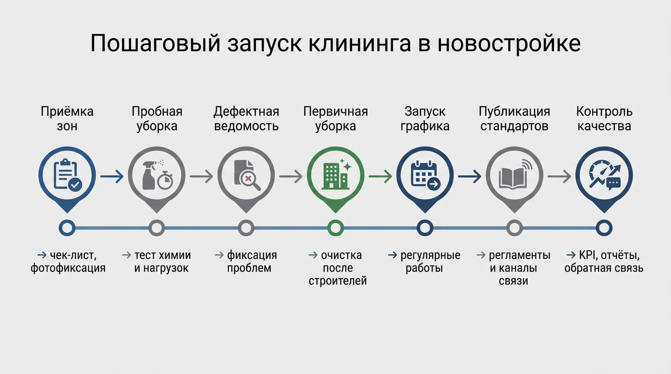 пошаговый запуск клининга